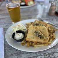 Fried seaweed wrapped tofu with vegan coleslaw and French fries    at Fish on Fifth in Sidney