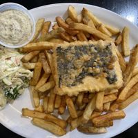 Single piece of the vegan fish n’ chips!  at Fish on Fifth in Sidney