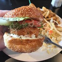 Vegan Cod Burger at Fish on Fifth in Sidney
