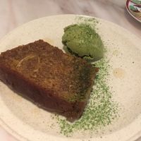 Lemon drizzle cake with matcha ice cream  at Namban Oporto Kitchen Cafe in Porto