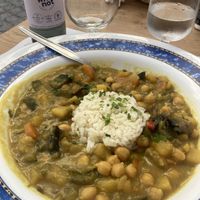 Vegetable curry with rice  at Chaparro Natura in Odeceixe