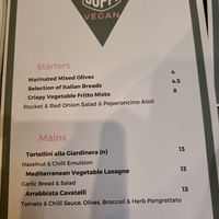 Coppi vegan menu at Coppi in Belfast