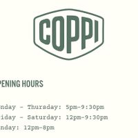 Opening hours at Coppi in Belfast