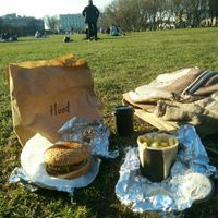 Big Hood burger and fries at Hood - Konyushennaya in St Petersburg