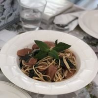Vegan sausage pasta at My Home Cafe & Vegetarian in Chiang Mai