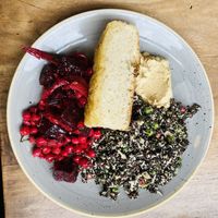 Chickpea, beetroot and quinoa salad with a bit of hummus and toast  at Brother Hubbard - North in Dublin