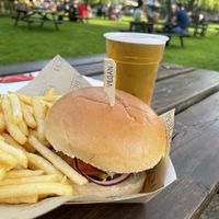 Vegan burger and chips from The Shed at The Perch in Oxford