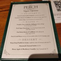 Vegan menu at The Perch in Oxford