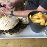 Mushroom and truffle burger at The Gardener's Arms in Alderton