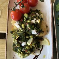 Soya bean garlic bruschetta at The Gardener's Arms in Alderton