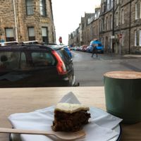 Vegan cake with chai latte!  at Taste in St Andrews