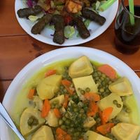 vine leaves, with vegetables.
artichokes, with potatoes carrots & peas at Milos Taverna in Crete