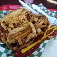 Dawg and fries at PJ's Grill in Carson