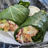 Buffalo cauliflower wrap in collard greens at Organika Kitchen in Southport