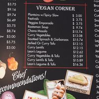 Vegan menu section on the wall  at Yardie Spice in Homestead