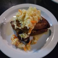 Plantains with spicy slaw at Yardie Spice in Homestead