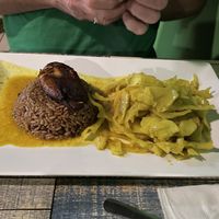 Curry Vegetable with Tofu and plantain on top  at Yardie Spice in Homestead