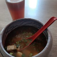 miso soup, fantastic 😊 exactly what I needed, and fresh grape juice at Marukoshi in Belgrade