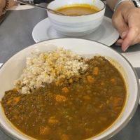 Top - carrot and ginger soup, Bottom - lentil stew with rice at Natu in Santander