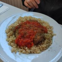 Berenjena meatballs main (menu del dia) at Natu in Santander