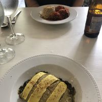Spinach crepe and meatballs.  at Natu in Santander