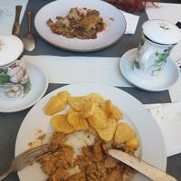 Moussaka and "chicken" with potatoes (main course) at Natu in Santander