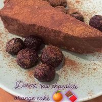 Raw orange and chocolate cake. Very yummy  at .RAW in Tokyo