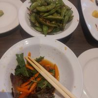 Spicy garlic edamame and what's left of a small ginger salad at Sushi 101 Bar & Grill in Tempe