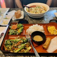 Mixed vegetables bento box, tofu ramen, sweet potato roll & garden fire roll at Sushi 101 Bar & Grill in Tempe