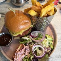 The ultimate vegan cheese burger! Chips cooked to perfection too  at Ransoms Tearooms and Restaurant in Jersey