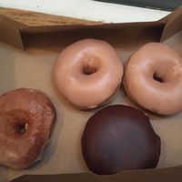 Cinnamon, Strawberry and Boston Cream Pie  at Dun-Well Doughnuts in New York City