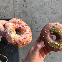 Sprinkles and blueberry pistachio  at Dun-Well Doughnuts in New York City