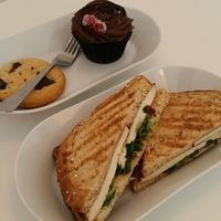 chocolate chip cookie, chocolate log cupcake and Jamican Jerky toasty  at Blanche Bakery in Cardiff