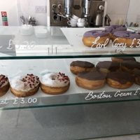 Selection of the doughnuts: Earl grey, French toast & Boston cream at Blanche Bakery in Cardiff