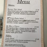 Copy of the food menu at Blanche Bakery in Cardiff