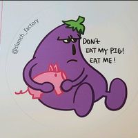 Egg plant sticker at Slunch Factory - 슬런치 팩토리 in Seoul