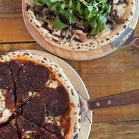 Pepperoni and mushroom Gorgonzola pizzaa  at Slunch Factory - 슬런치 팩토리 in Seoul