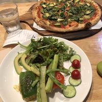 Chickpea and sweet potato cakes, and vegan pizza  at Real Food 真食 - South Beach in Central Singapore