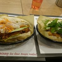 Yummy Buddhist vegetarian bahn mi sandwich with lots of coriander and delicious normal vegetarian bahn mi sandwich without coriander! at Lagniappe in Seongnam