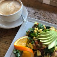 Tofu scramble & soy vanilla latte  at Berlin Bistro in Long Beach