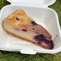 Enjoying cheese cake in the park.  at Missy's Vegan Cupcakes in Edinburgh