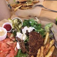 Boon patty on lettuce with Joe fixings  at Boon Burger Cafe in Guelph
