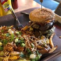 Beach party burger on gluten free bun with poutine! 😍 at Boon Burger Cafe in Guelph