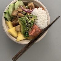 The vegan poké bowl is also a staple dish. at Eduardo's Beach Shack in Palm Beach
