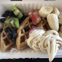 Vegan waffles with coconut whip at Eduardo's Beach Shack in Palm Beach