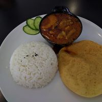 Vegetarian Curry Mutton Rice -  RM7.90
(+RM2 for a drink on weekdays)
Curry is tasty, not a fan of the mock meat. Would prefer if there were some green veggies too. Overall it's ok. at Yisu Steamboat House in Penang