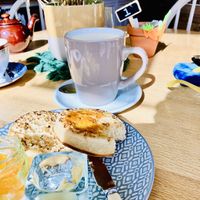 Scrumptious crumpets with jam…large oat latte 🌟🌟🌟🌟🌟  at Cinder's in Shanklin