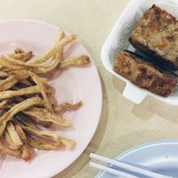 Beancurd fries & carrot cake (bad lighting paiseh > at Green Lane Vegetarian Food in North Singapore