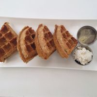 Vegan Belgian Waffles With Cashew Ice Cream and Maple Syrup at Meraki Juice Kitchen  in West Palm Beach