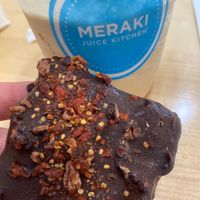 Billionaire Bar & creamy iced coffee at Meraki Juice Kitchen  in West Palm Beach